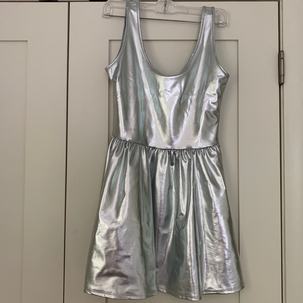 Route 3 Silver Metallic Skater Dress